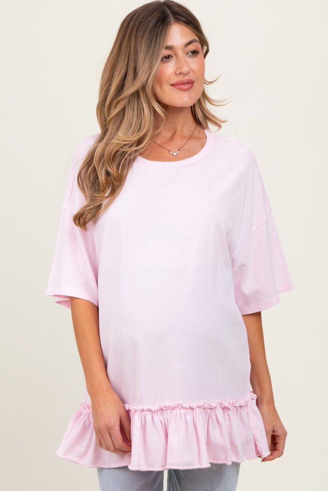 Light Pink Relaxed Ruffled Tunic Maternity Top