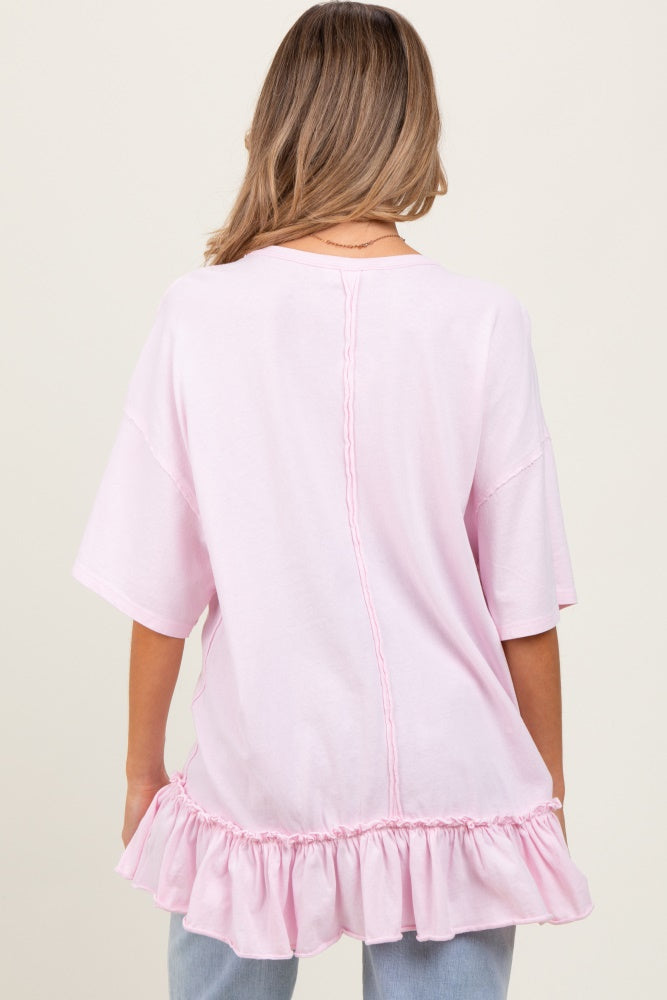 Light Pink Relaxed Ruffled Tunic Maternity Top