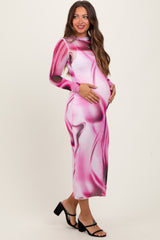 Pink Abstract Fitted Maternity Dress