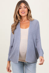 Blue Knit Open Front Maternity Cardigan