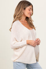 White Knit Open Front Maternity Cardigan