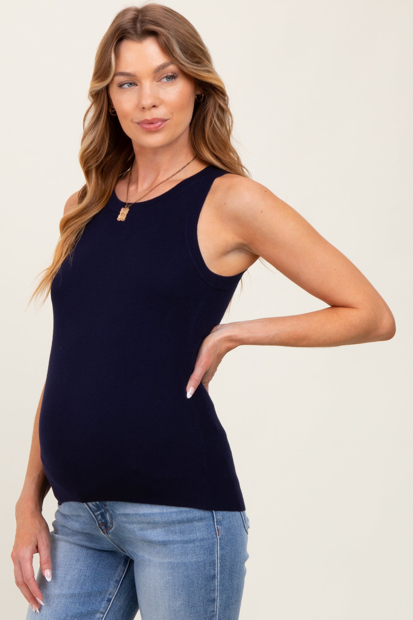 Navy Blue Knit Maternity Tank Top