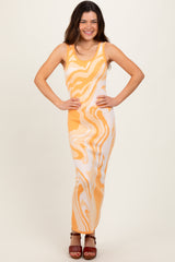 Yellow Abstract Print Knit Fitted Maternity Midi Dress