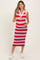 Red Striped Knit Sleeveless Polo Maternity Midi Dress
