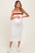 Ivory Ribbed Knit Striped Strapless Fitted Maternity Midi Dress
