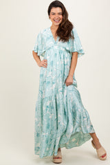 Sage Floral Short Sleep Deep V-Neck Tiered Maxi Dress