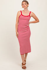 Red Striped Knit Sleeveless Midi Dress