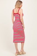 Red Striped Knit Sleeveless Maternity Midi Dress
