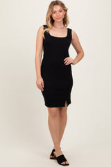 Black Sleeveless Textured Maternity Bodycon Dress