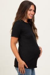 Black Ribbed Short Sleeve Maternity Top