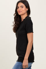 Black Ribbed Short Sleeve Top