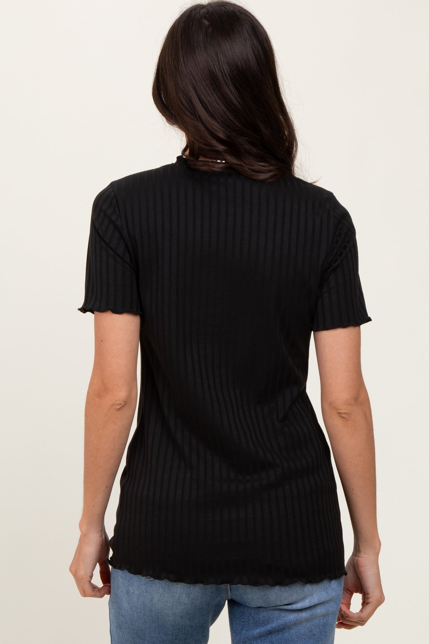 Black Ribbed Short Sleeve Top