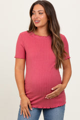 Mauve Ribbed Short Sleeve Maternity Top