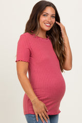 Mauve Ribbed Short Sleeve Maternity Top