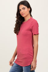 Mauve Ribbed Short Sleeve Top