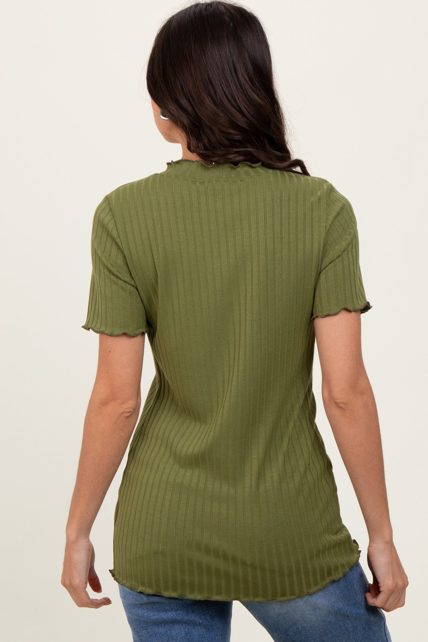Olive Ribbed Short Sleeve Top
