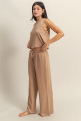 Taupe Sleeveless Top And Wide Leg Pants Maternity Set