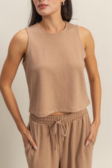 Taupe Sleeveless Top And Wide Leg Pants Maternity Set