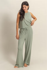Sage Sleeveless Top And Wide Leg Pants Maternity Set