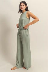 Sage Sleeveless Top And Wide Leg Pants Maternity Set