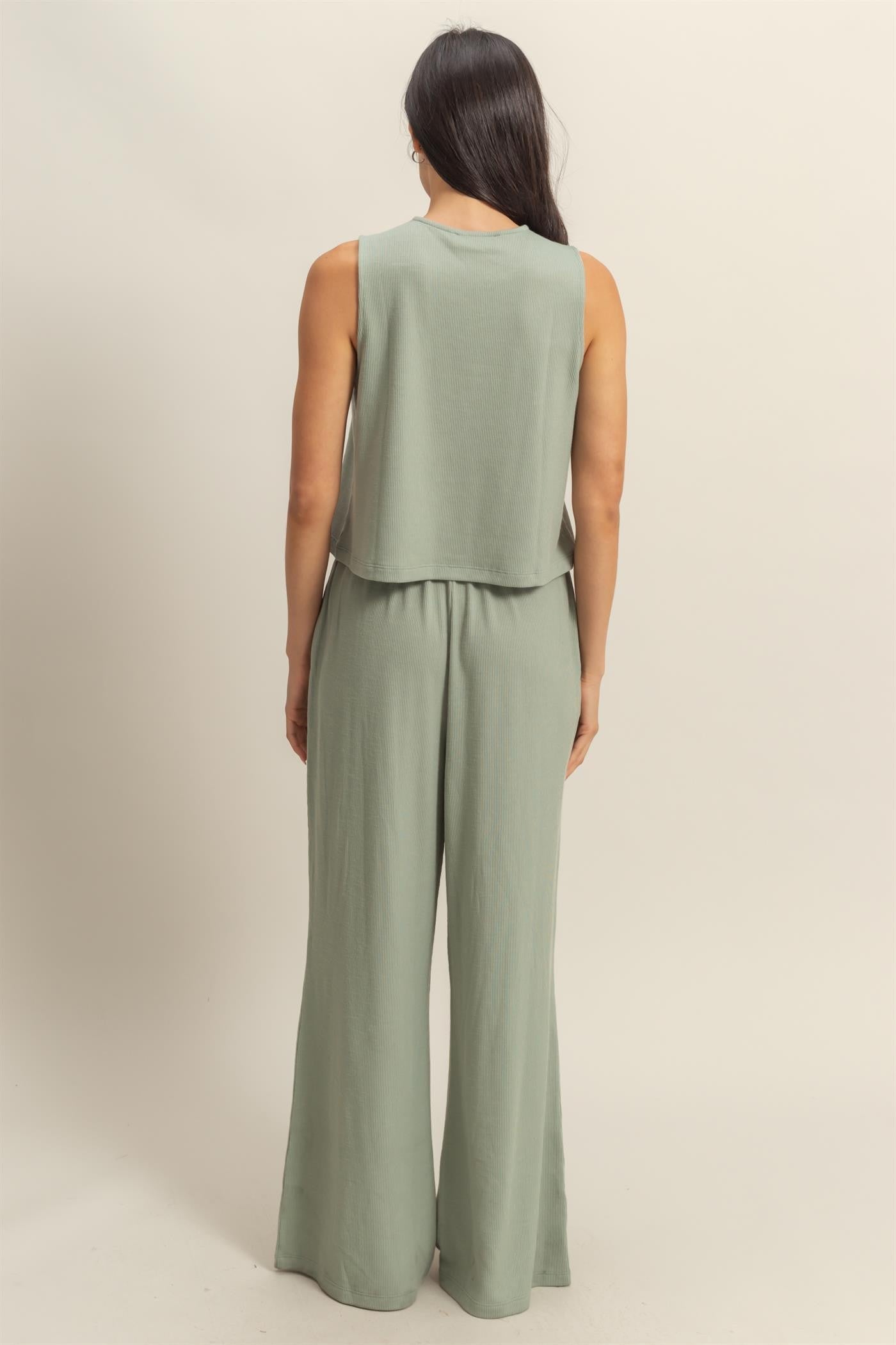 Sage Sleeveless Top And Wide Leg Pants Maternity Set