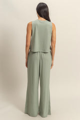 Sage Sleeveless Top And Wide Leg Pants Maternity Set