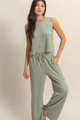 Sage Sleeveless Top And Wide Leg Pants Maternity Set