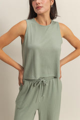 Sage Sleeveless Top And Wide Leg Pants Maternity Set