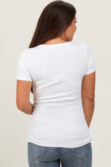 White Ribbed Scoop Neck Short Sleeve Maternity Top