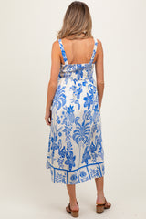 Royal Blue Floral Scallop Trim Maternity Midi Dress