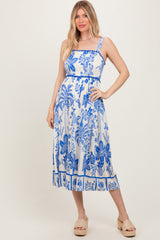 Royal Blue Floral Scallop Trim Midi Dress