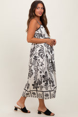 Black Floral Scallop Trim Maternity Midi Dress