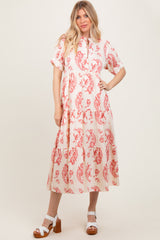 Red Paisley Button Up Tiered Maternity Maxi Dress