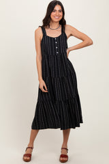 Black Dot Stripe Tiered Midi Dress
