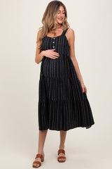 Black Dot Stripe Tiered Maternity Midi Dress