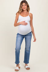 Blue Cropped Straight Leg Maternity Jeans