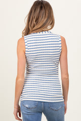 Light Blue Striped Knit Sleeveless V-Neck Maternity Tank Top