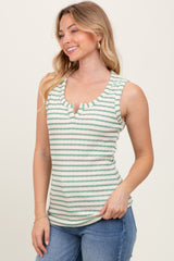 Mint Striped Knit Sleeveless V-Neck Tank Top