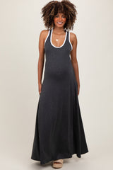Charcoal Solid Open Back Sleeveless Maternity Maxi Dress