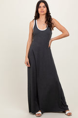 Charcoal Solid Open Back Sleeveless Maternity Maxi Dress