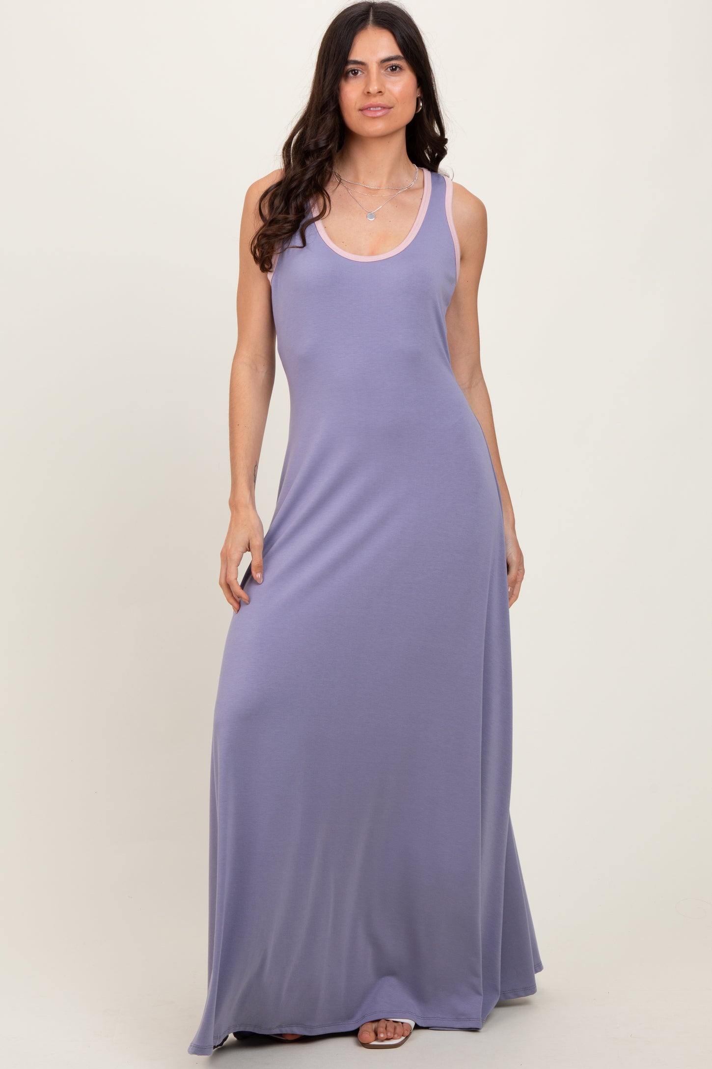 Lavender Solid Open Back Sleeveless Maxi Dress