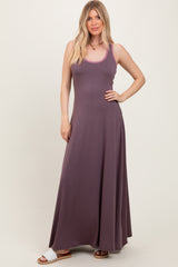 Purple Solid Open Back Sleeveless Maxi Dress