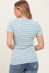 Light Blue Stripe Short Sleeve Round Neck Top