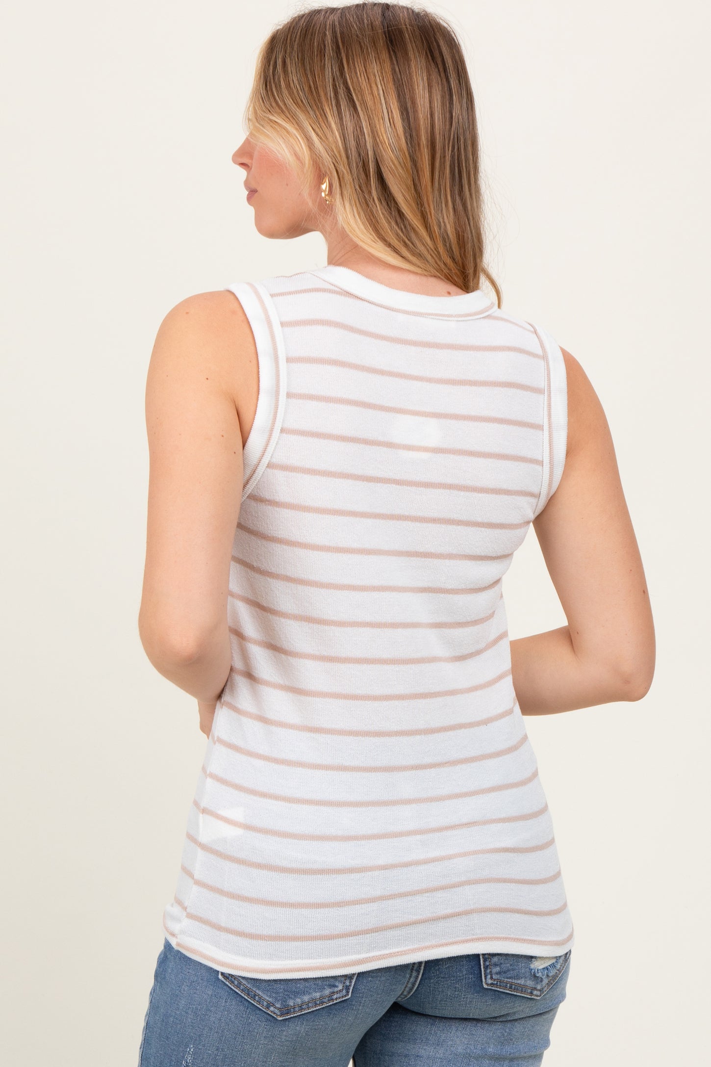 Ivory/Beige Stripe Knitted Tank Top