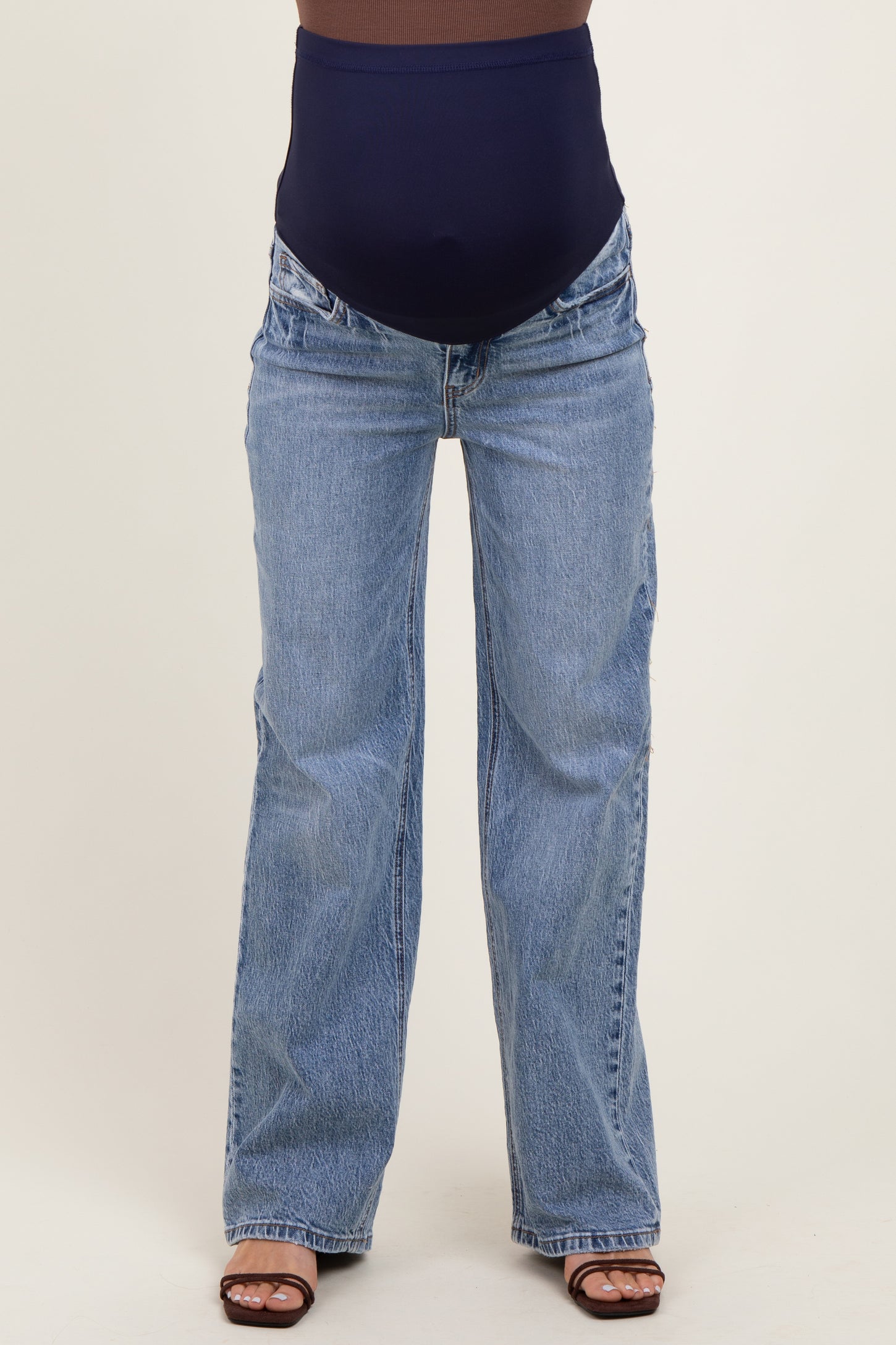 Blue Lightly Distressed Maternity Wide Leg Jeans