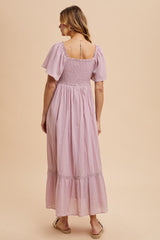 Light Pink Lace Square Neck Maternity Maxi Dress