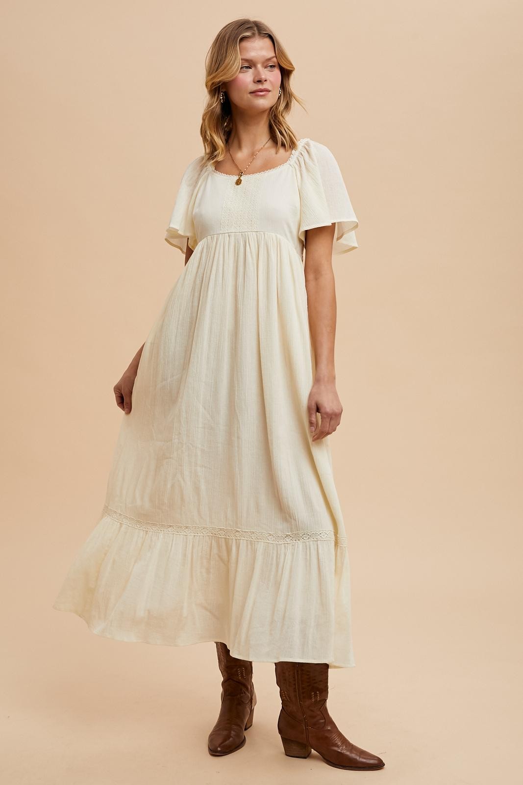 Cream Lace Square Neck Maternity Maxi Dress