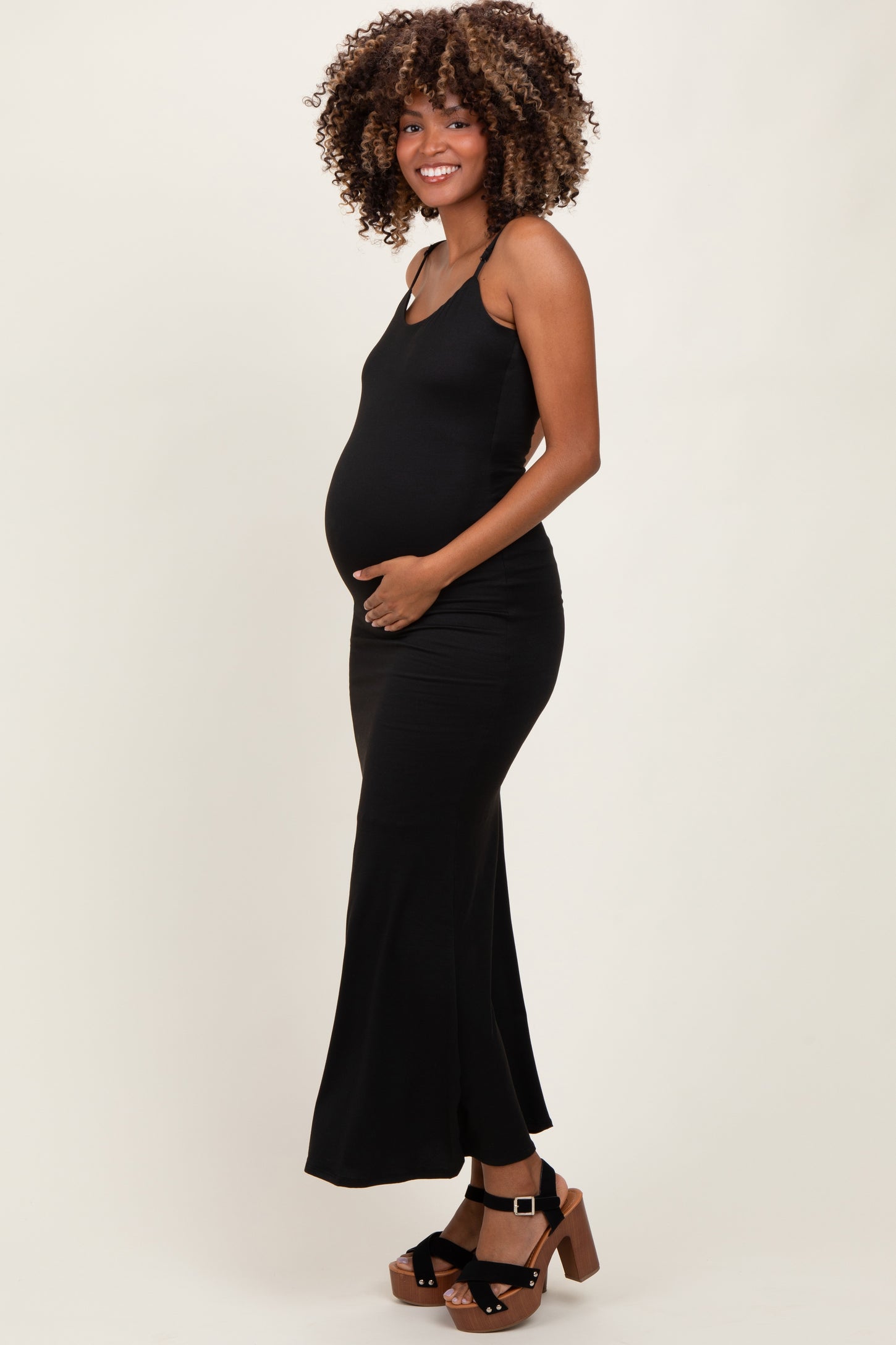 Black Backless Fishtail Sleeveless Maternity Maxi Dress