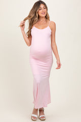 Light Pink Backless Fishtail Sleeveless Maternity Maxi Dress