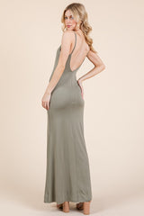 Olive Backless Fishtail Sleeveless Maxi Dress